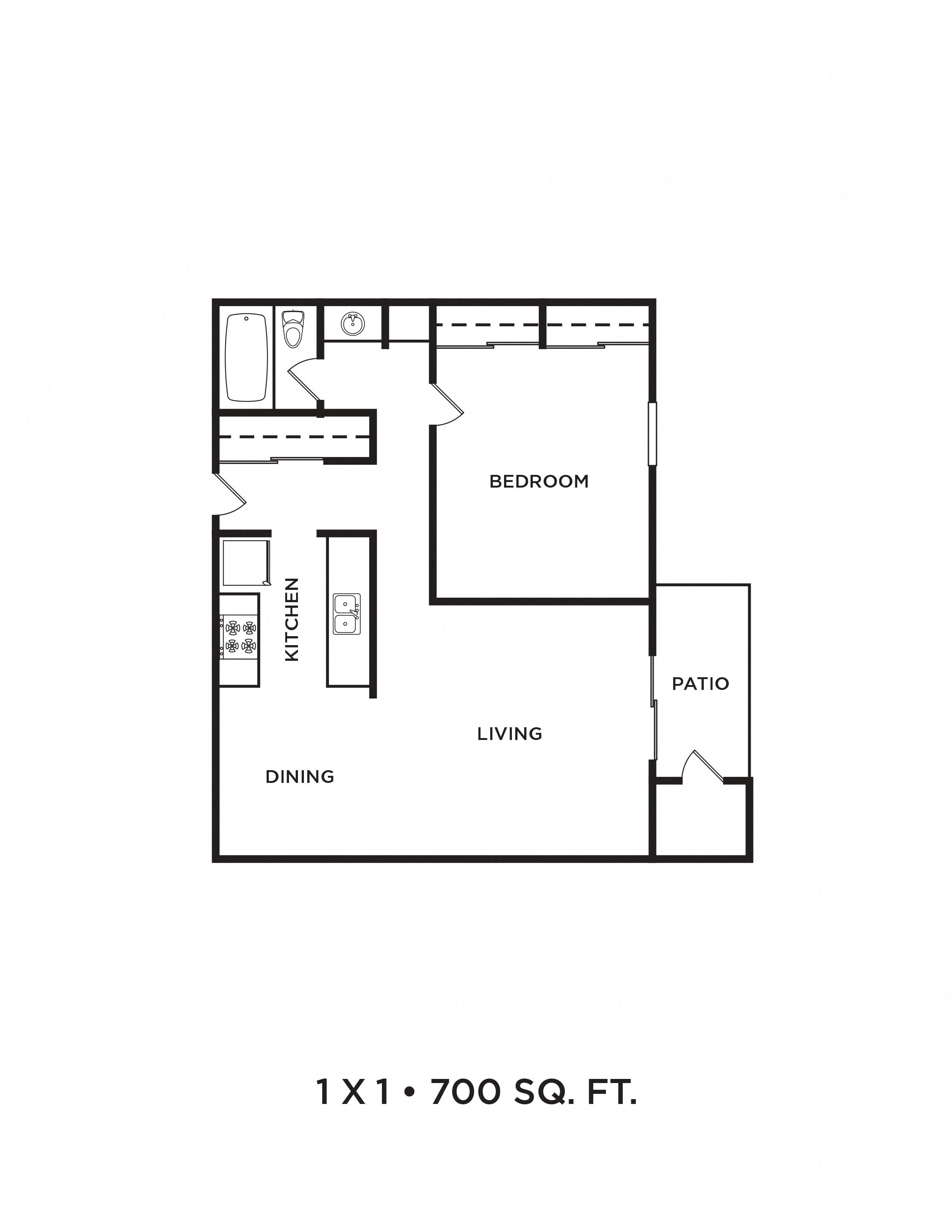 1x1 - 700sq. ft. 1x1 floor plan l Terra Tukwila Apartments in WA